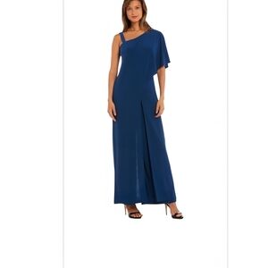 R&M Richards One-Shoulder Navy Dress
